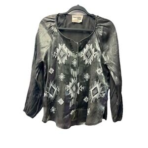 Savanna Jane S Gray Metallic Nights Aztec Ren Faire Blouse Boho Gothic Peasant